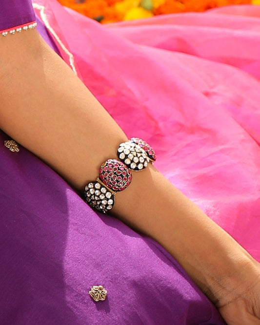 Moissanite Polki Blue Enamel Kada Set with Red Utarai set in 92.5 Silver.