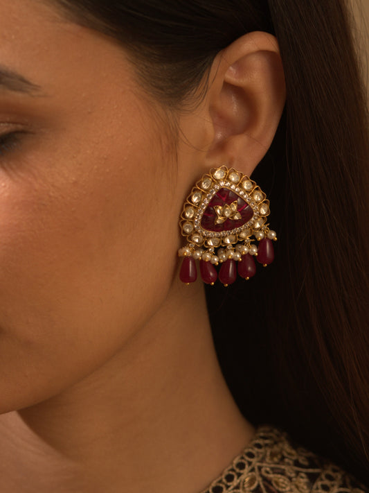 Gold Plated Ruby Trikon Studs