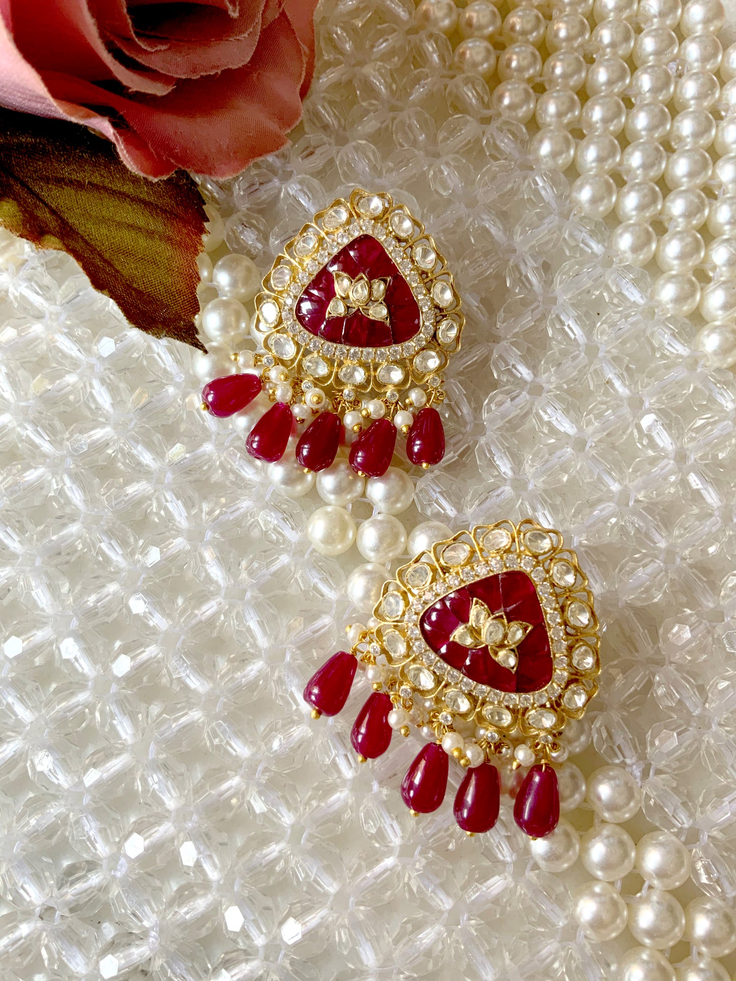 Gold Plated Ruby Trikon Studs