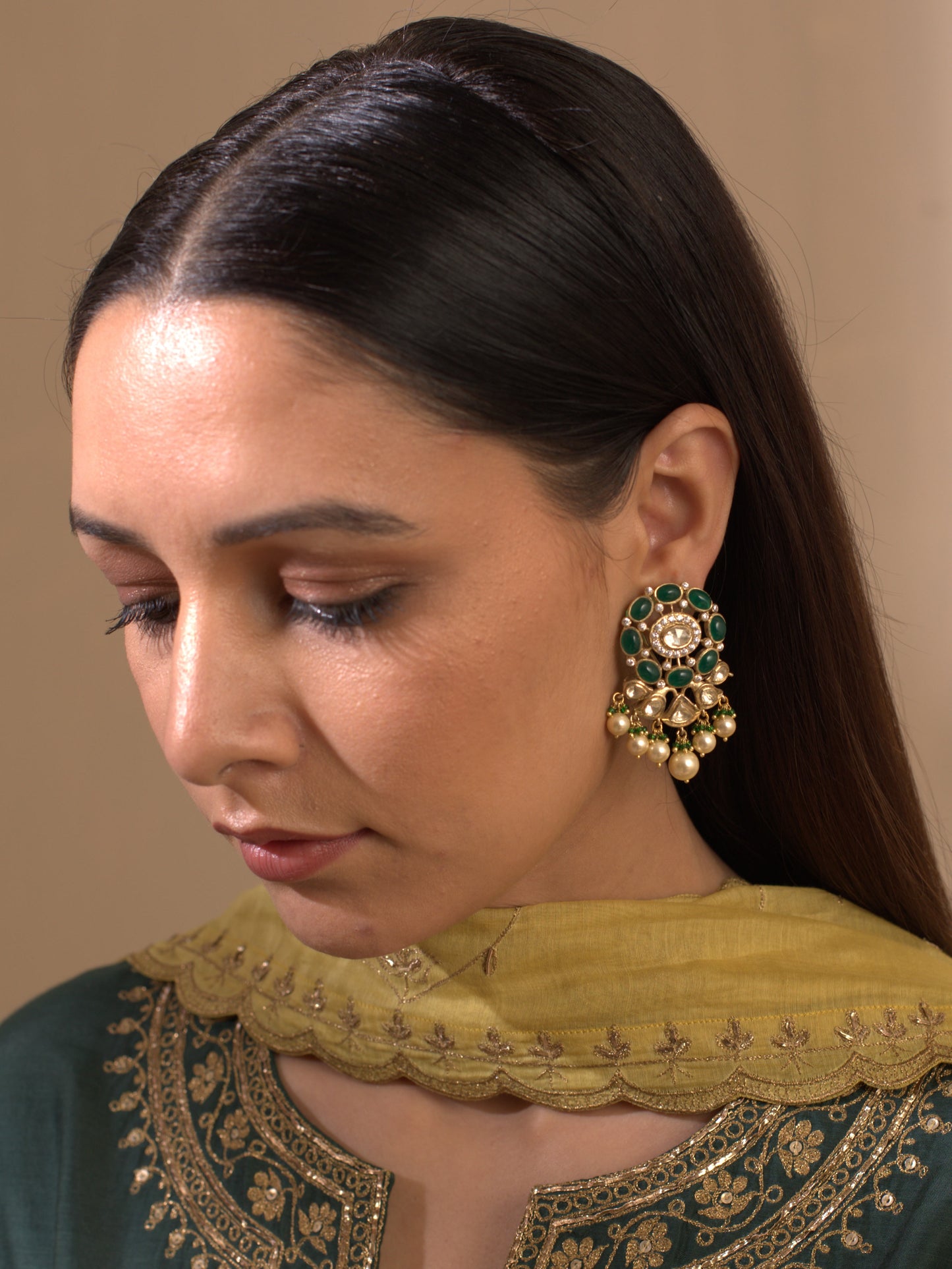 Gold Plated Emerald Studs