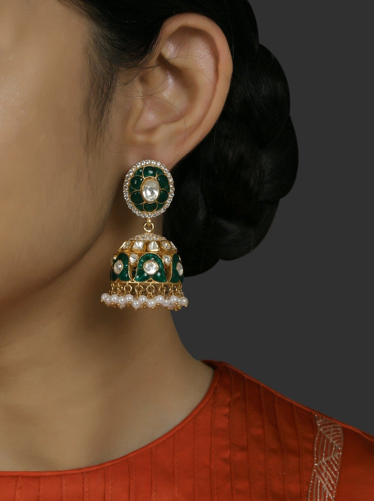 Emerald vellore polki Jhumkis