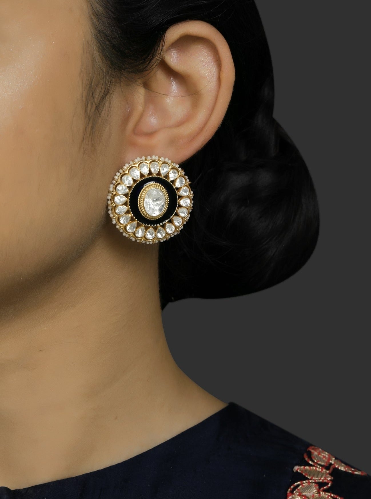 Blue Enamel & Polki Finni Studs