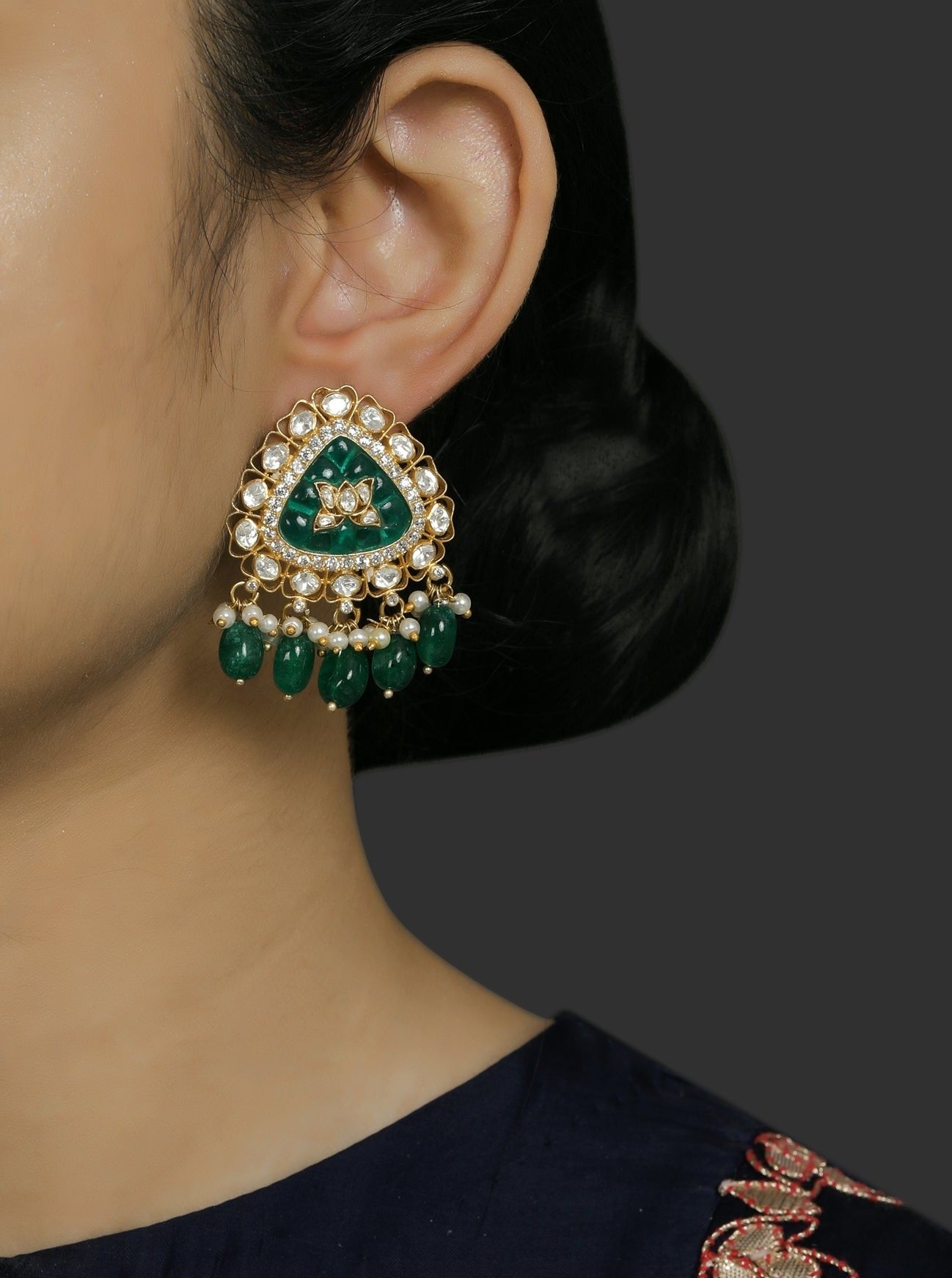 Gold Plated Emerald Trikon Studs