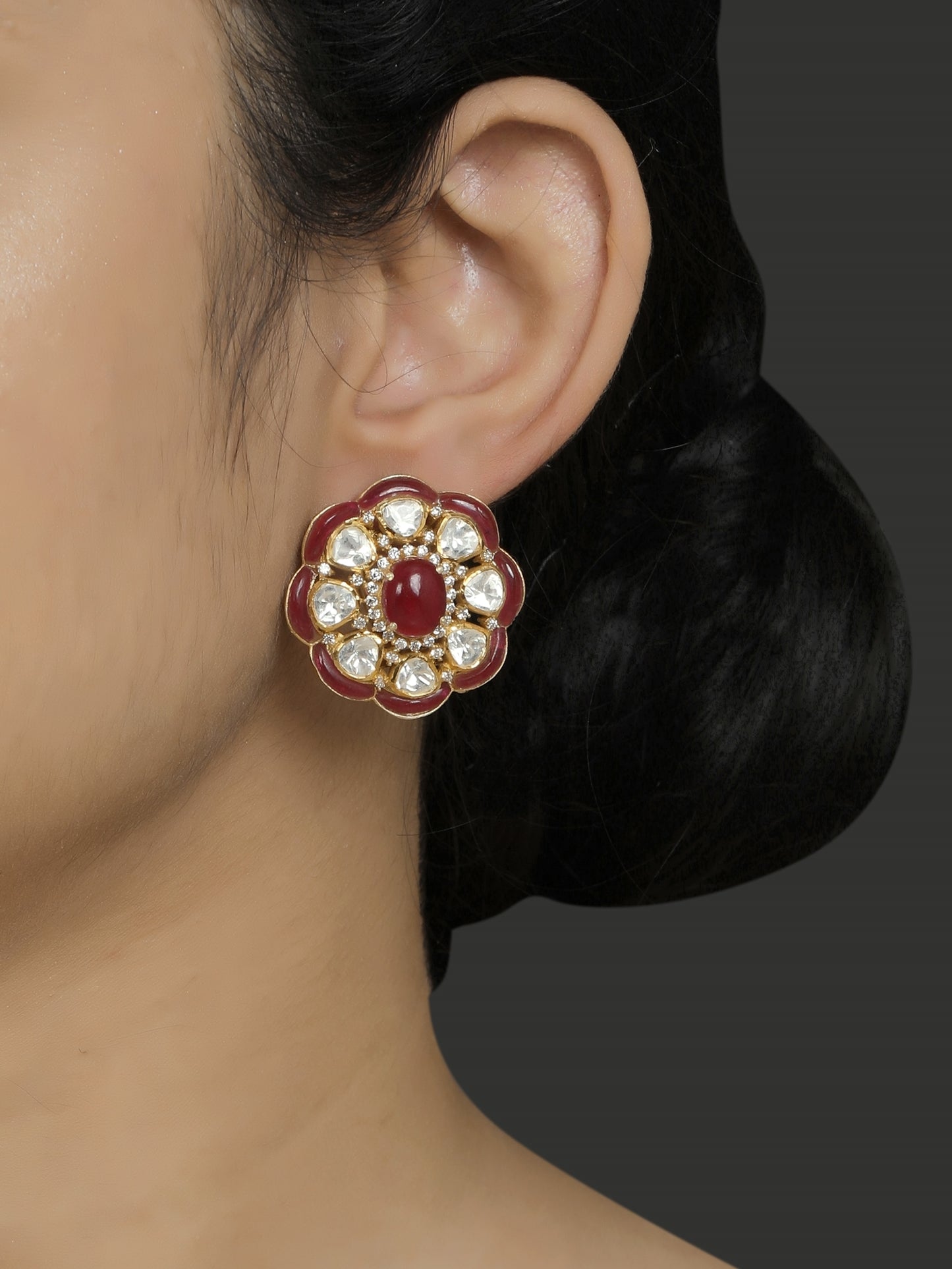 Rubies & Polki Floral Motif Studs