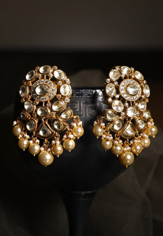 Gold Plated Polki & Pearls Earrings