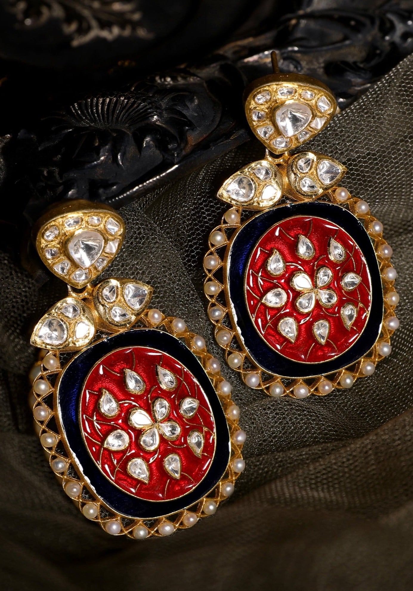 Red & Blue Enamel Earrings