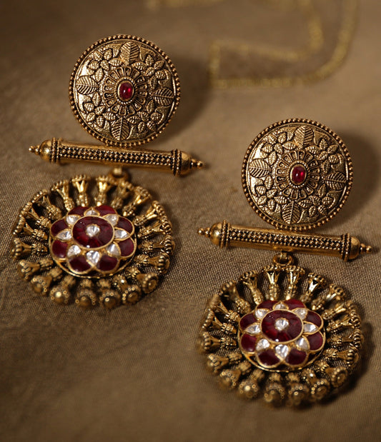 Gold Plated Ruby Dangler Earrings