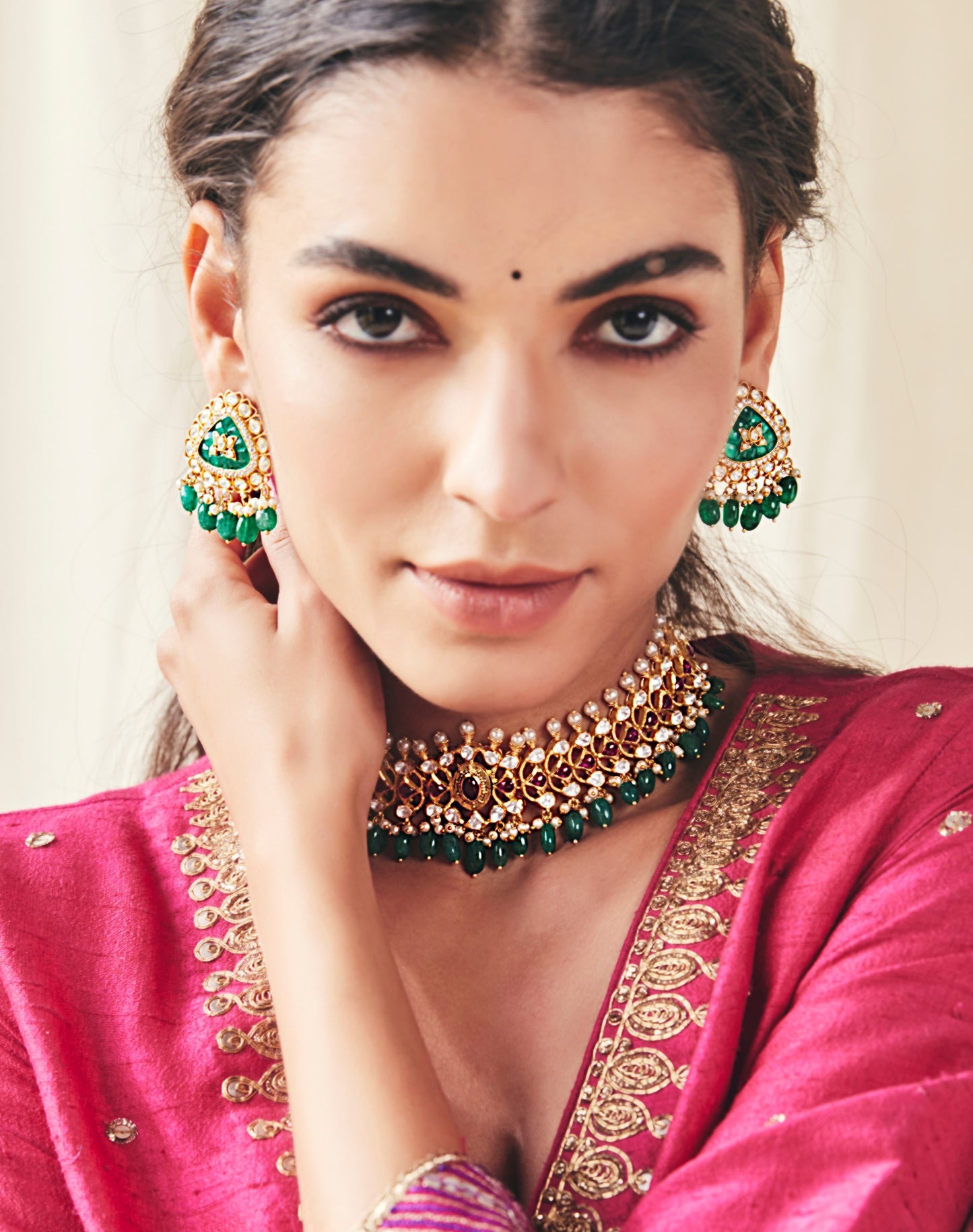 Gold Plated Emerald Trikon Studs