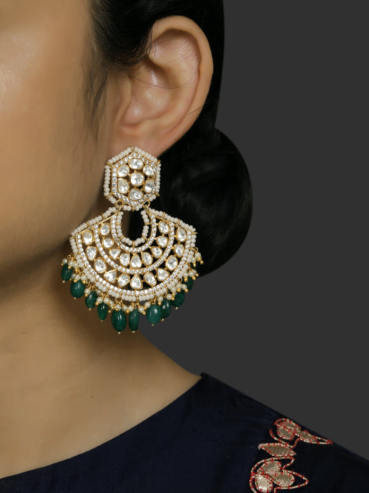 Green & Gold Vellore Polki ChaandBalis