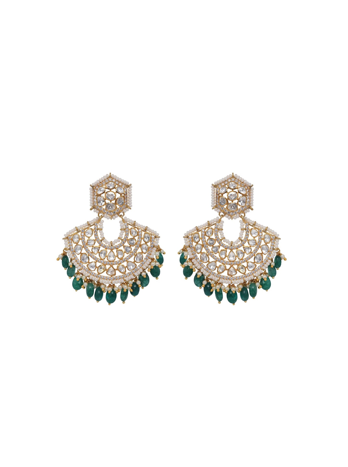 Green & Gold Vellore Polki ChaandBalis