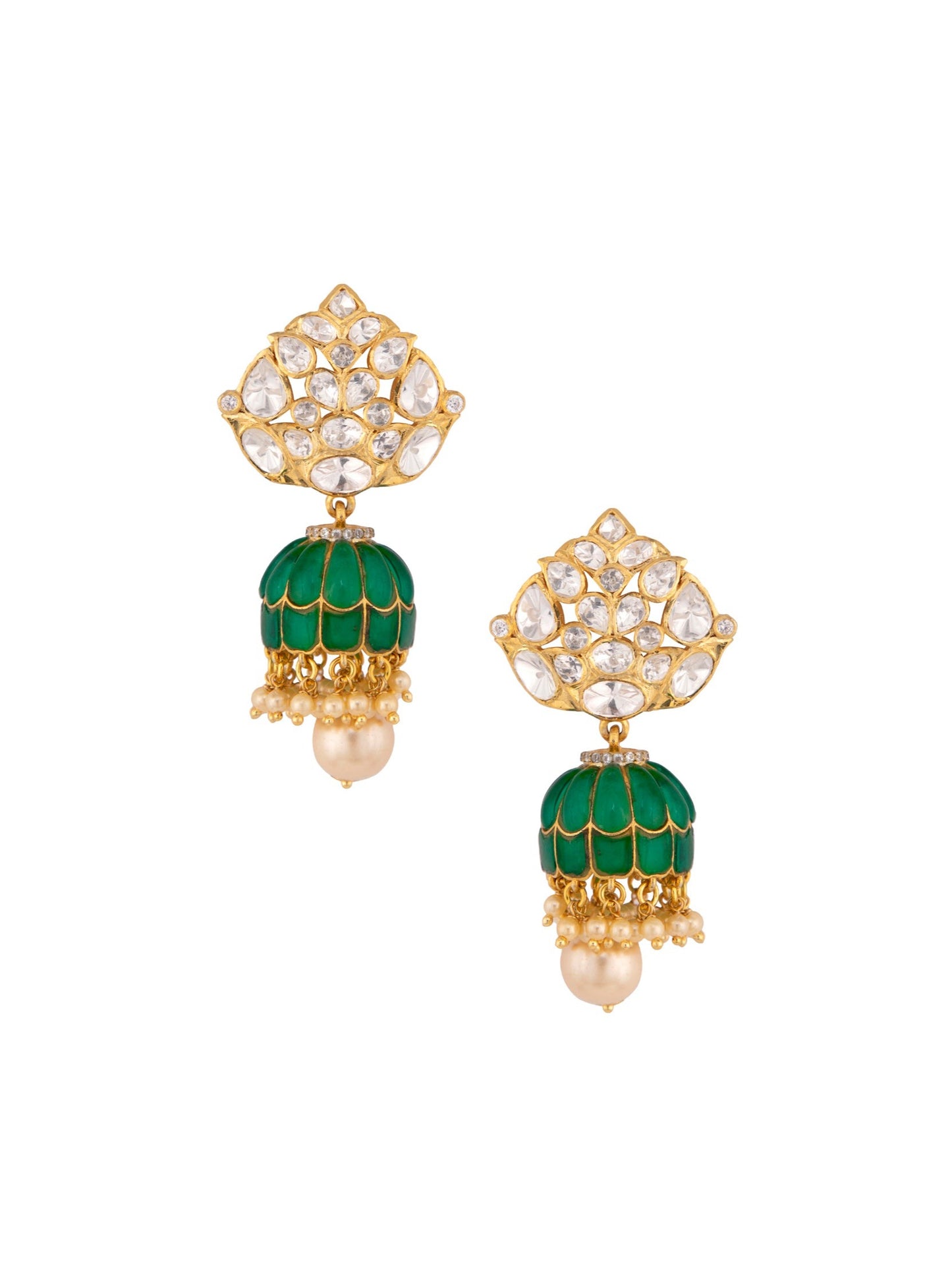 Gold Plated Emerald Polki Jhumkis