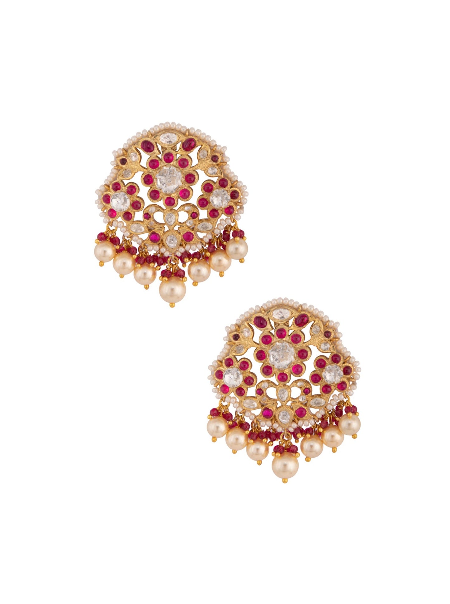 Gold Plated Ruby & Polki Danglers