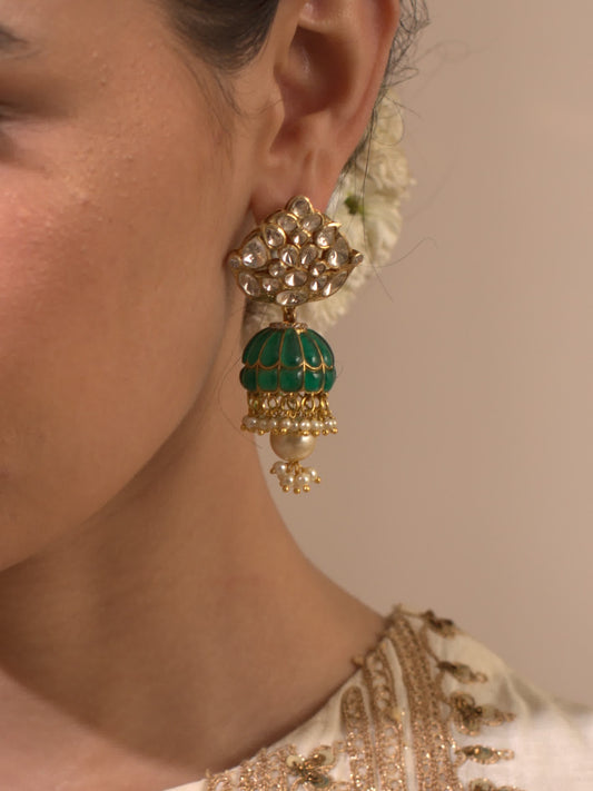 Gold Plated Emerald Polki Jhumkis