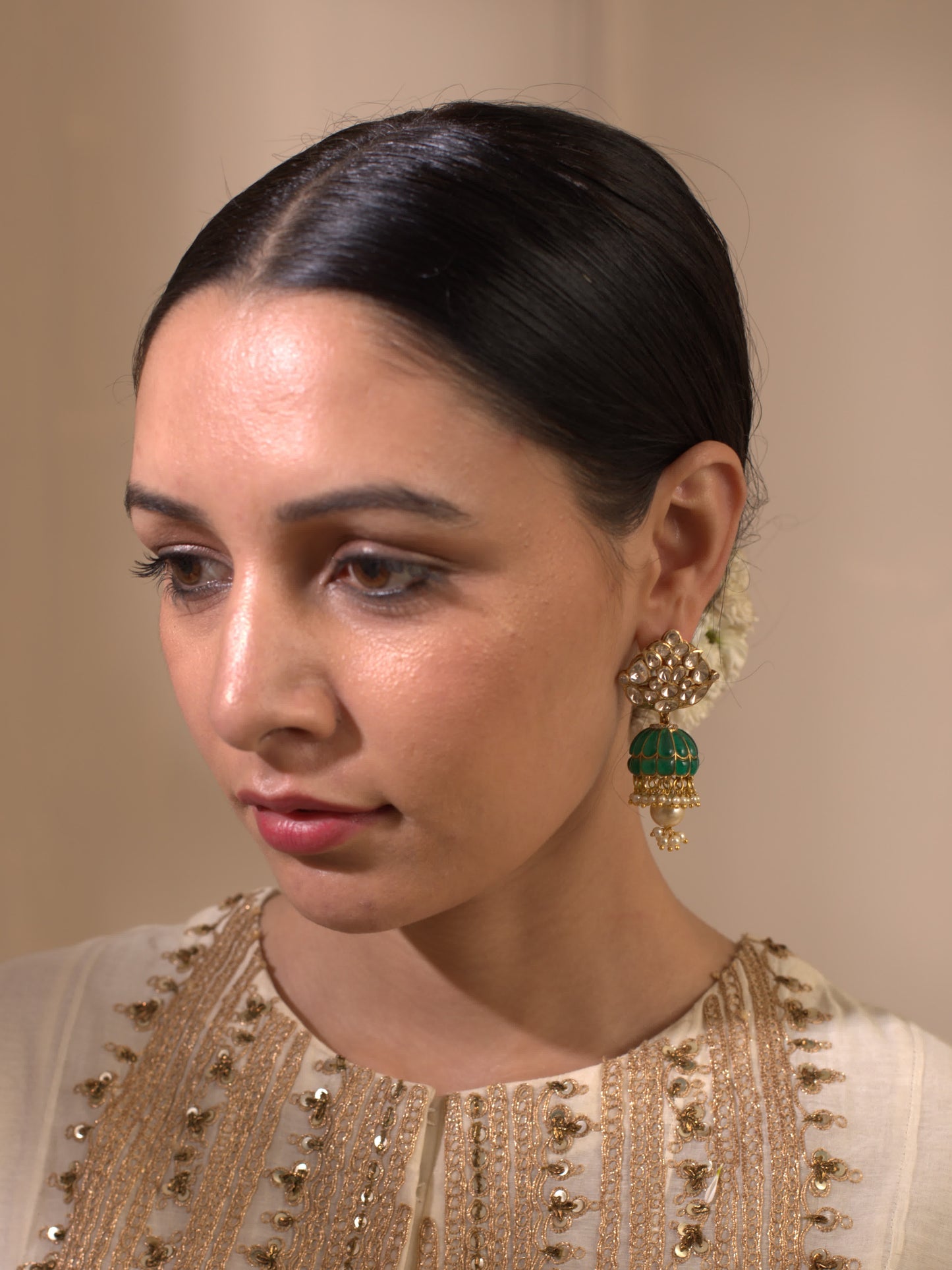 Gold Plated Emerald Polki Jhumkis