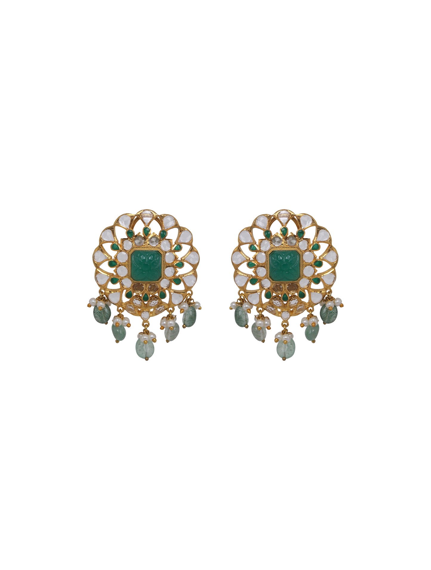 Green Carved Stone Open Set Studs