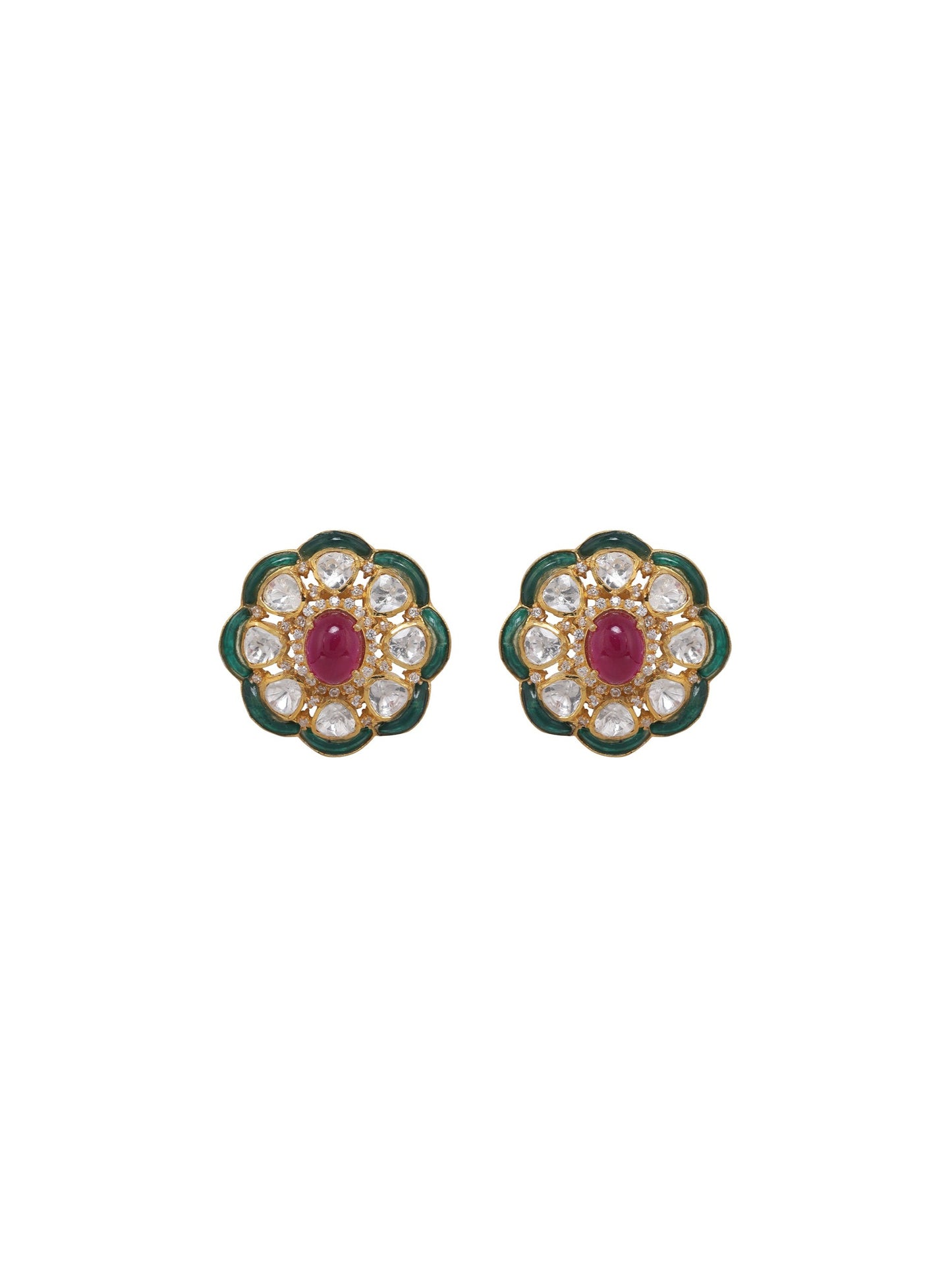 Emerald Polki Floral Motif Studs