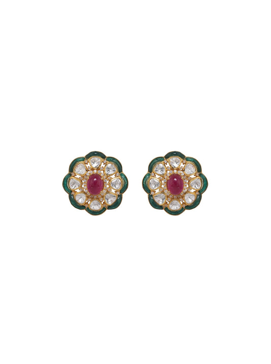 Emerald Polki Floral Motif Studs