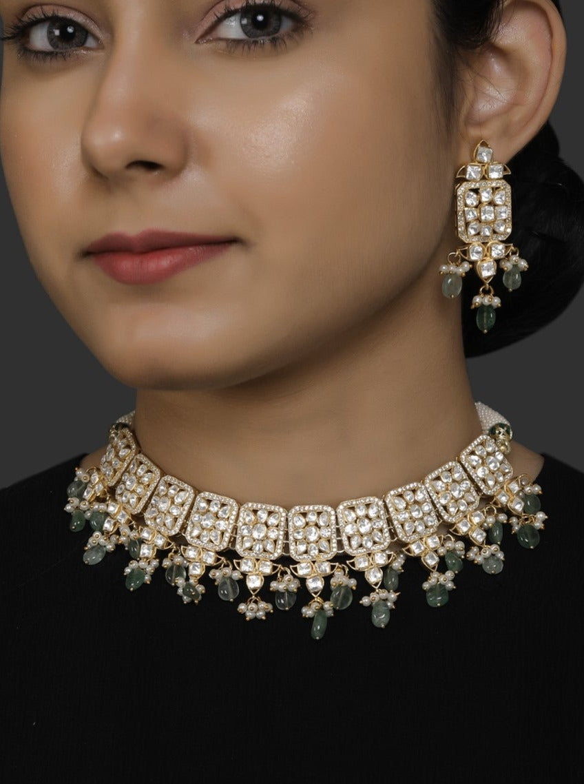 Emerald and Polki Chokar Set