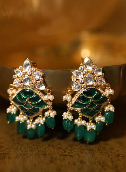 green emerald dangler earrings.