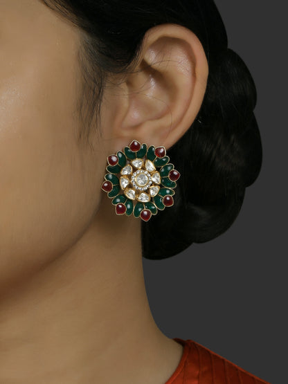 Green & Red Leafy Utrai Floral Studs