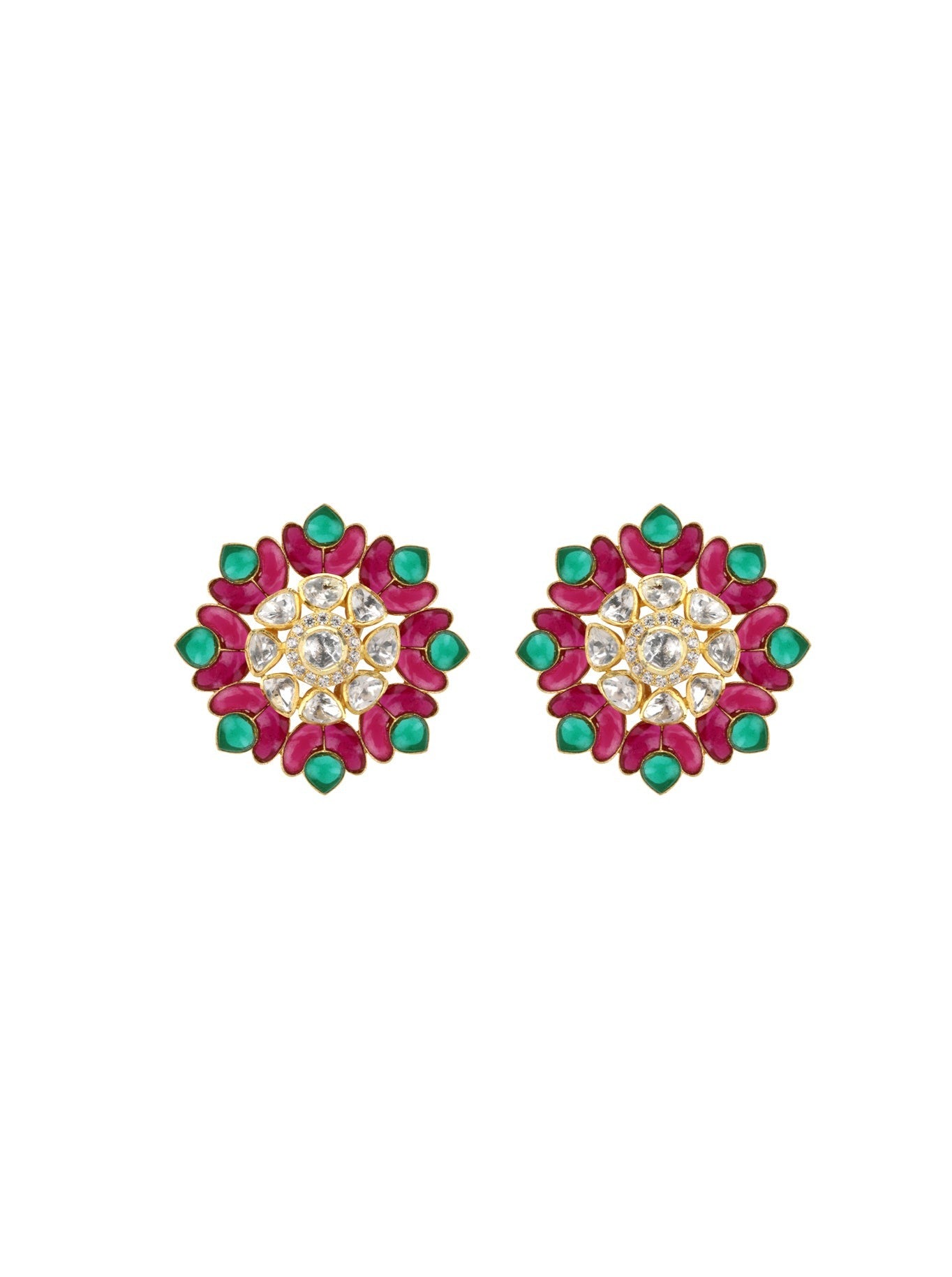 Red & Green Leafy Utrai Floral Studs
