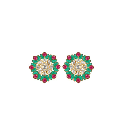 Green & Red Leafy Utrai Floral Studs
