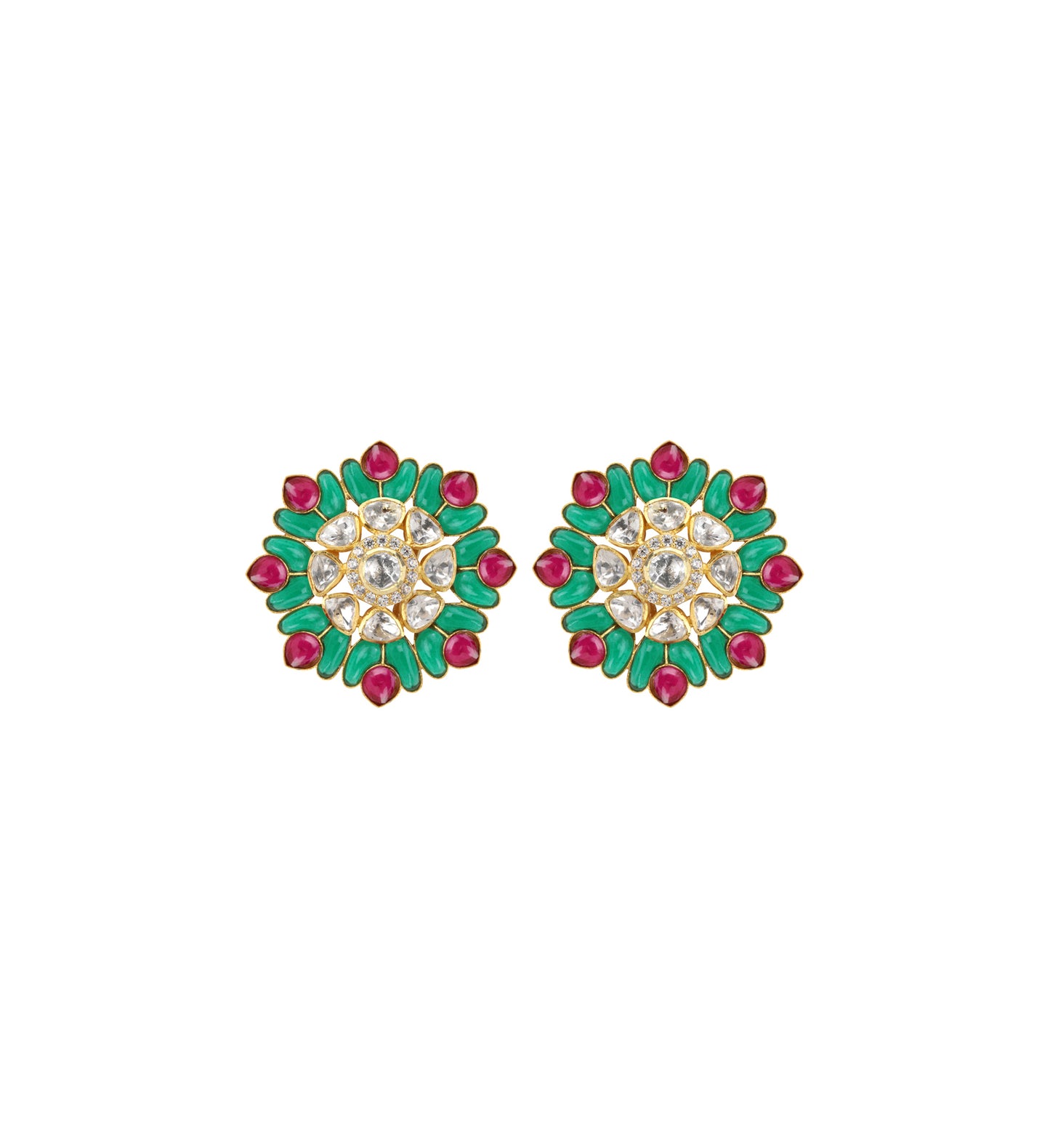 Green & Red Leafy Utrai Floral Studs