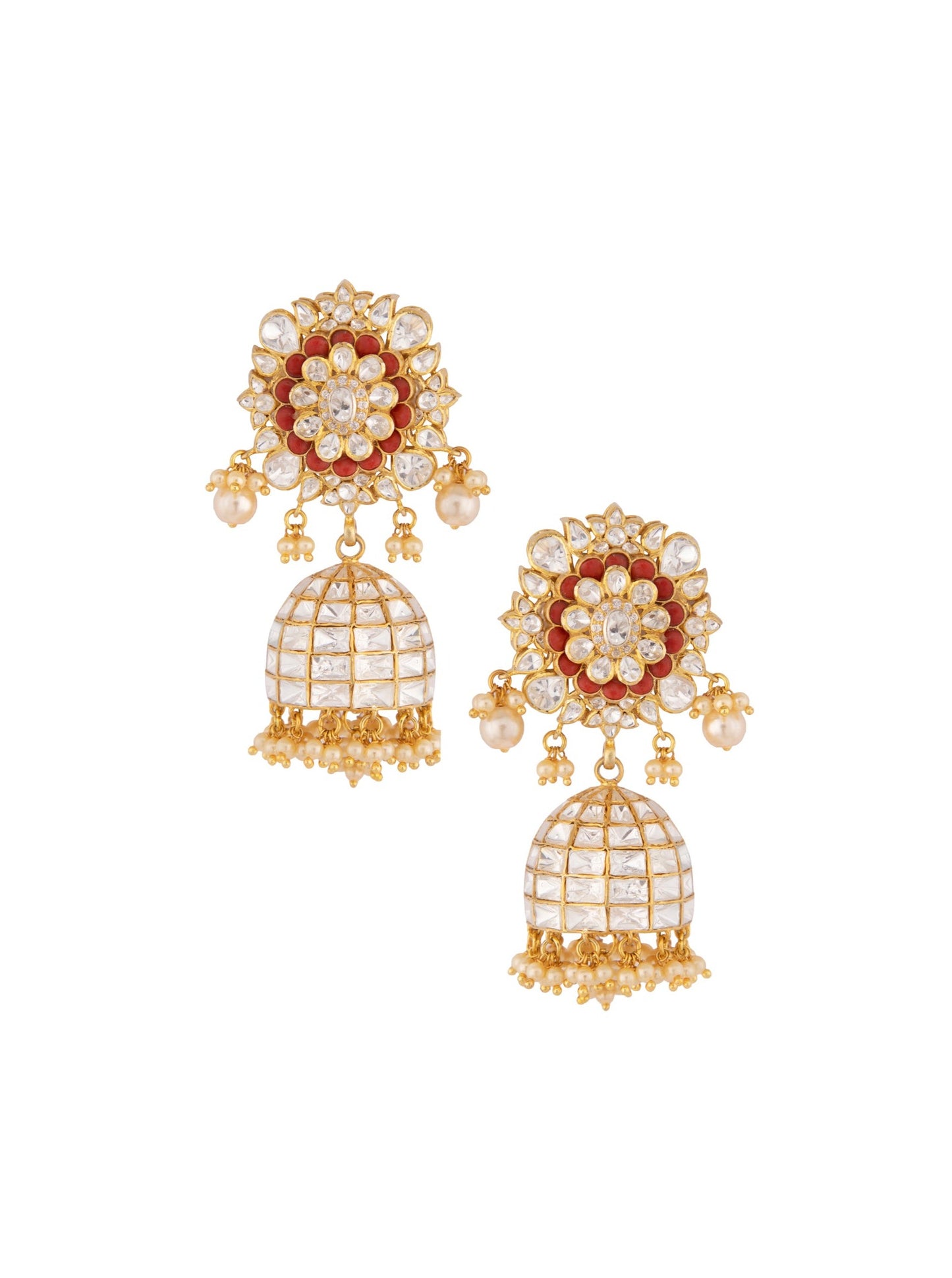 Gold Plated Coral Jhumkis