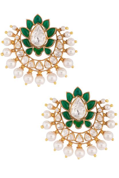 Gold Plated Emerald & Pearls Studs