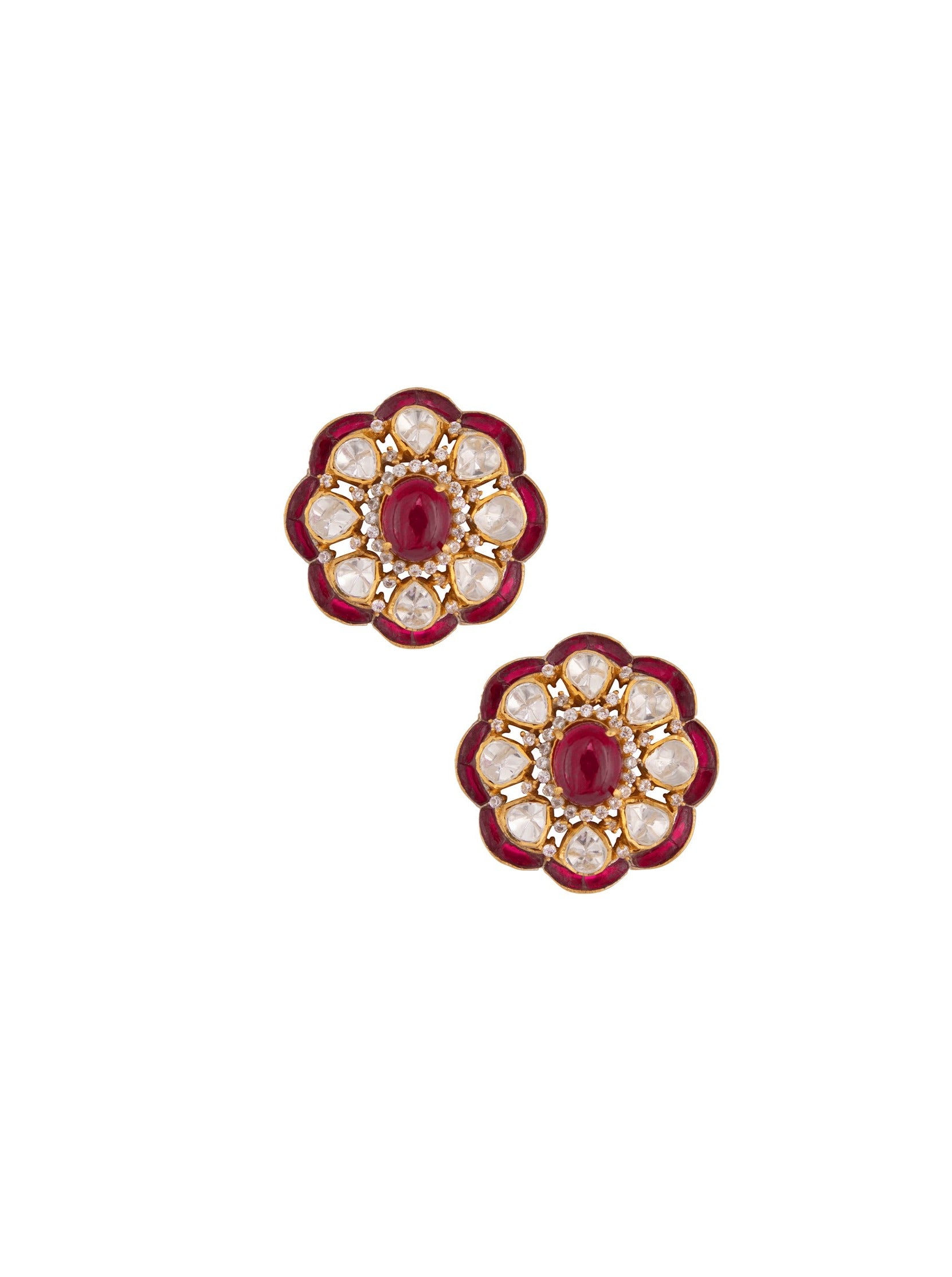 Rubies & Polki Floral Motif Studs