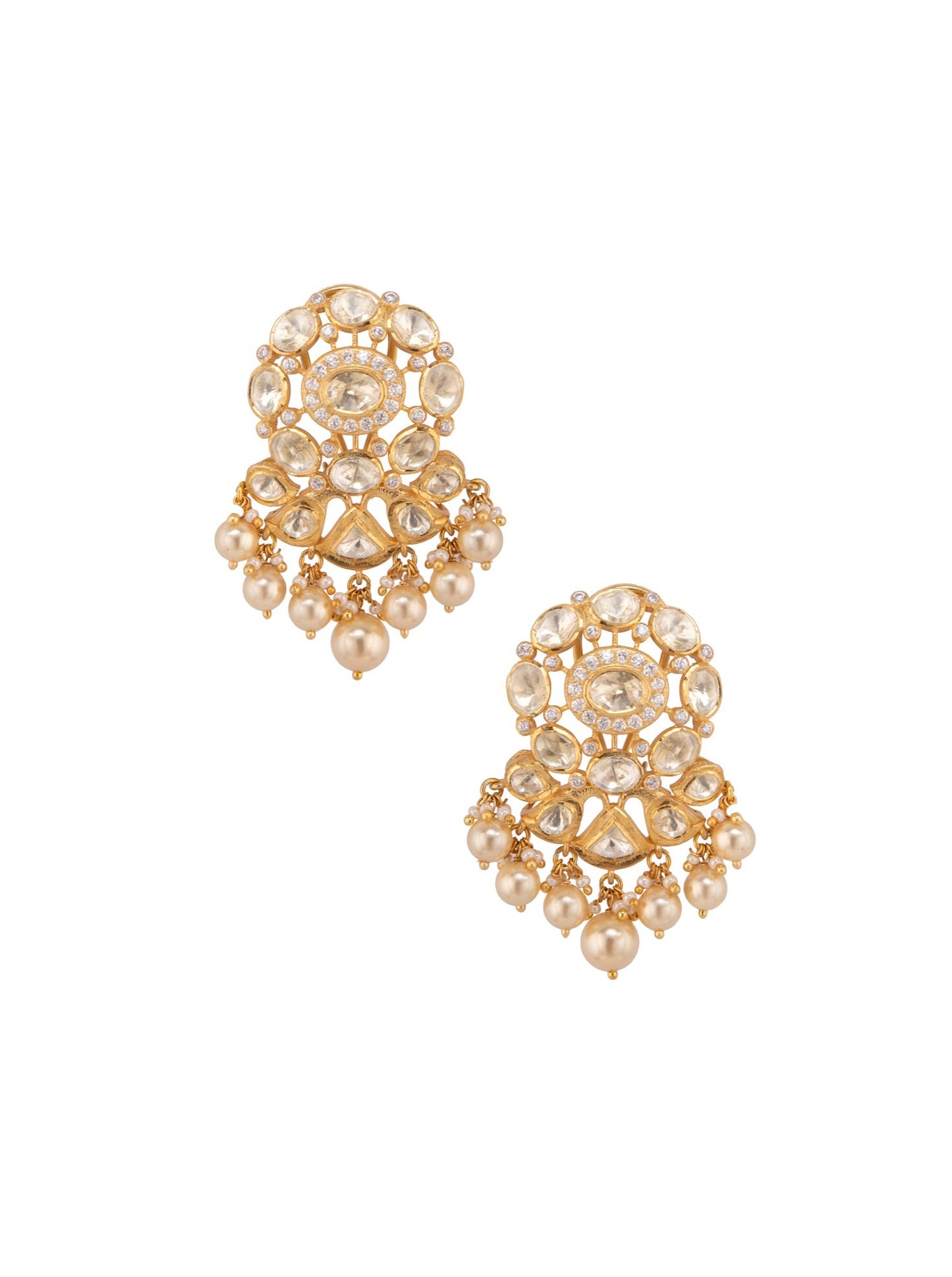 Gold Plated Polki & Pearls Earrings
