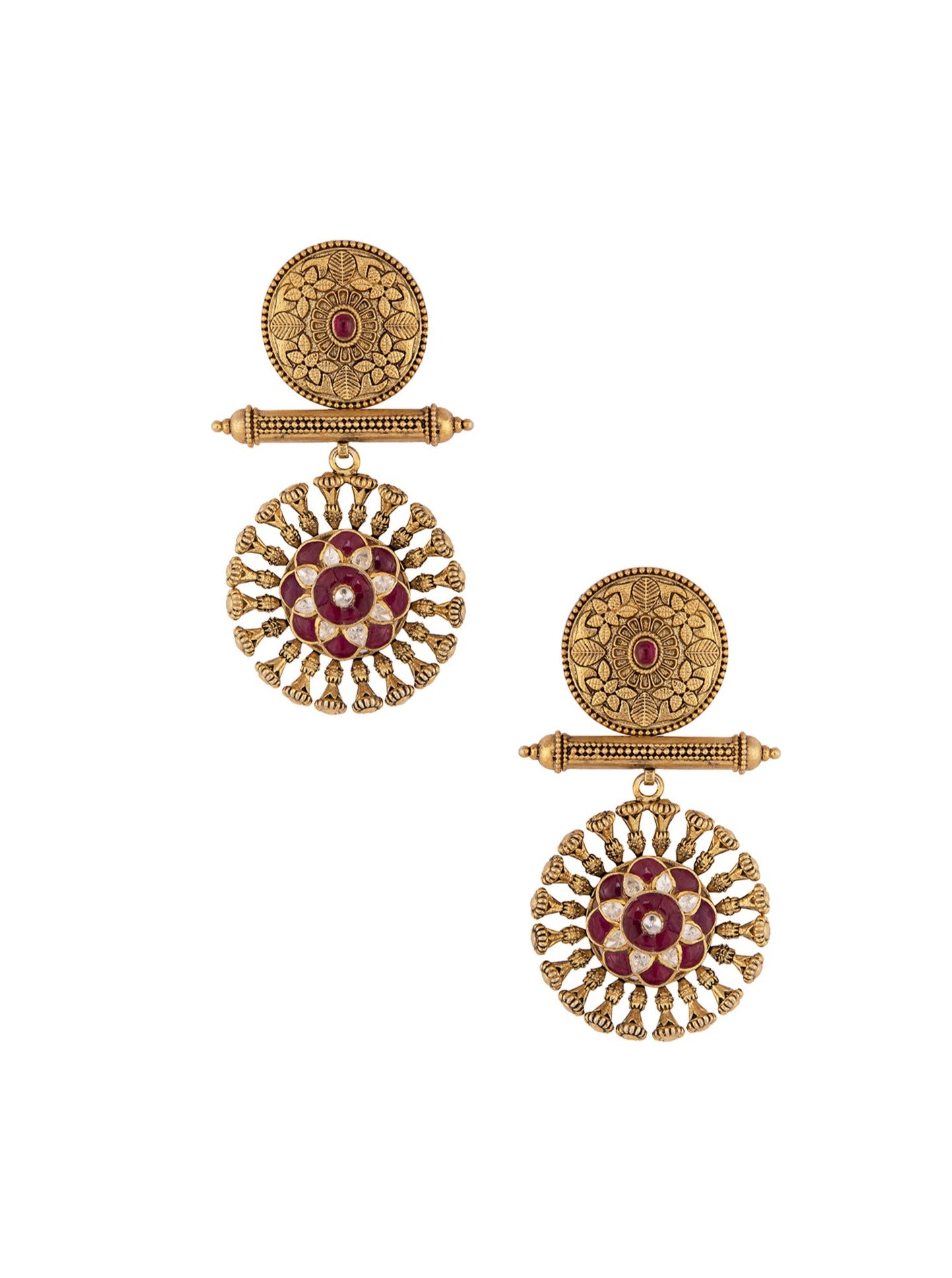 Gold Plated Ruby Dangler Earrings