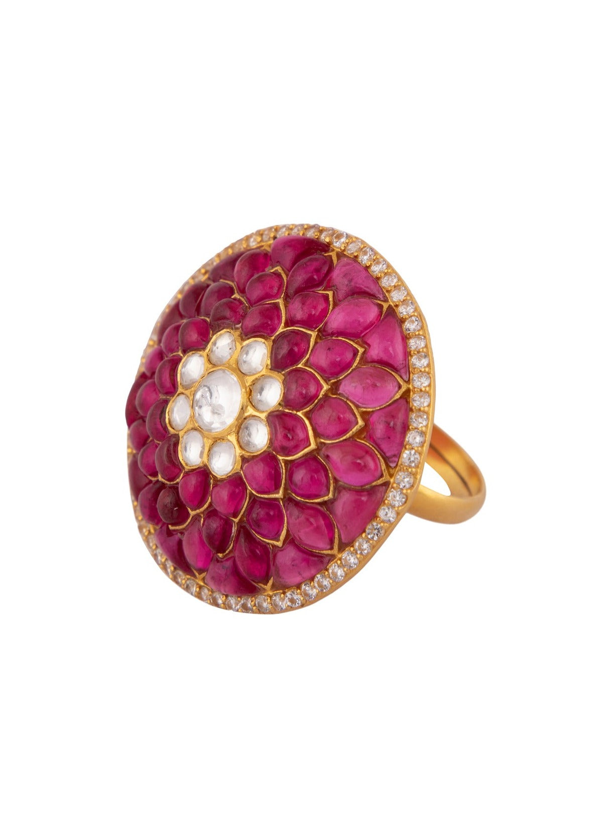 Attractive Emerald And Ruby Studded Gold Ring