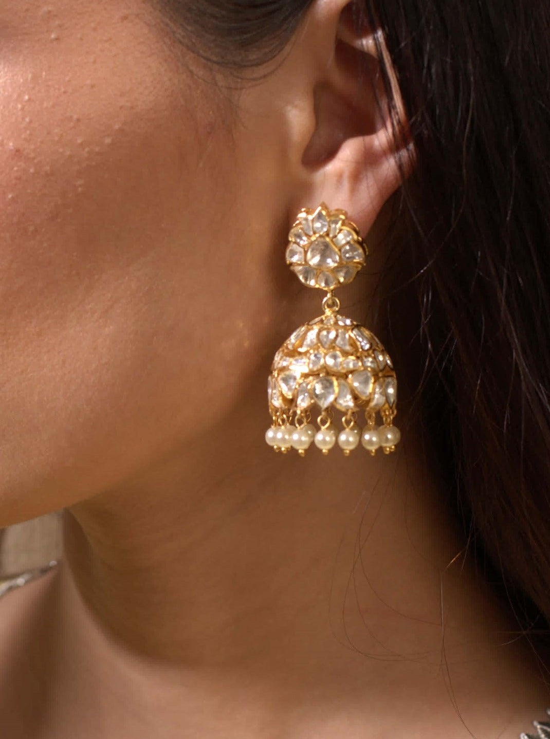 Gold Plated Pearls & Polki Jhumkis