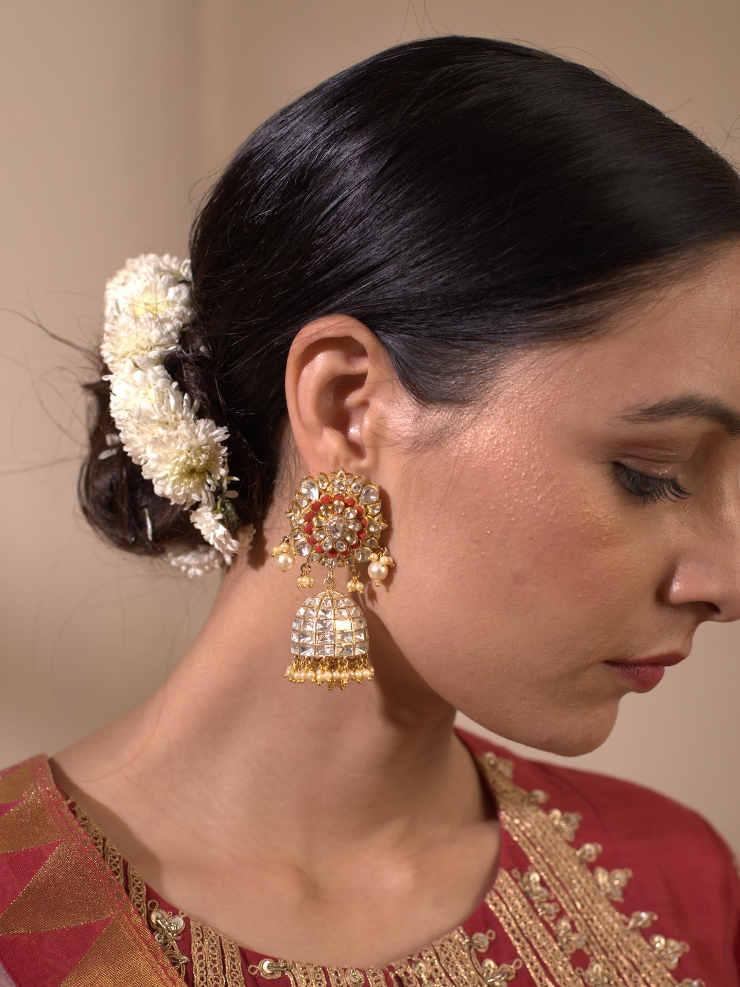 Gold Plated Coral Jhumkis