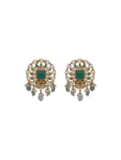 Green Carved Stone Open Set Studs
