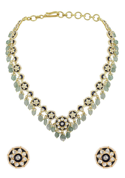Emerald and polki necklace set